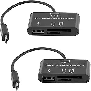 3 in 1 Micro USB OTG Host Adapter SD Card Reader Camera Card Reader Hub, OTG Mobile Phone Connection Host, USB 2.0 SD Card Adapter Kit for Android/Computer/Printer (2Pack)