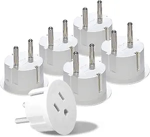 OREI USA to Europe Plug Adapter, Type E/F Schuko, Germany, France - 6 Pack