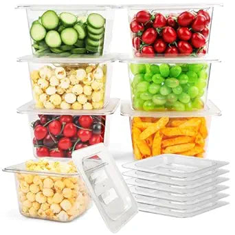 VOISEN 6 Pack Plastic Food Pan with Lids 1/6 Size 4 Inch Deep