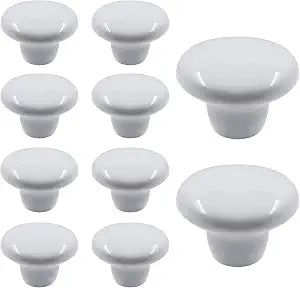 10Pcs Cabinet Ceramic Knobs, White, 1.5Inch/38mm