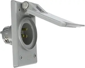 Leviton Straight Blade Flanged Male Power Inlet Receptacle, 15 A, 125 V, Nylon Face, Body And Strap, 5278-CWP, Gray