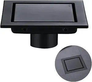 Square Shower Drain 6", Black Floor Drain with Tiled Insert Grate