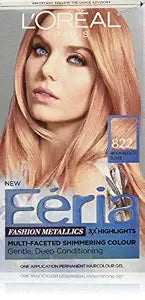 L'Oreal Paris Feria Multi-Faceted Shimmering Permanent Hair Color, 822 Rose Gold (Medium Iridescent Blonde), Pack of 1, Hair Dye