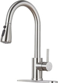 Brushed Nickel Kitchen Faucet with Pull Down Sprayer and Deck Plate