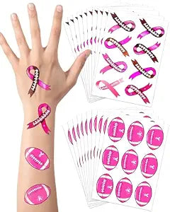 170 Pieces Pink Ribbon Football Temporary Tattoos Stickers,20 Sheets Pink Out Football Breast Cancer Awareness Themed Tattoos Stickers Party Decoration Supplies favors for Kids Adults