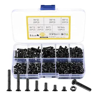 M4 Flat Head Machine Screws and Nuts Kit, 275 Pcs Black Countersunk Head Phillips Screws Bolts Hex Nuts Assortment Kit - M4 x 6mm/ 10mm/ 12mm/ 16mm/ 18mm/ 20mm