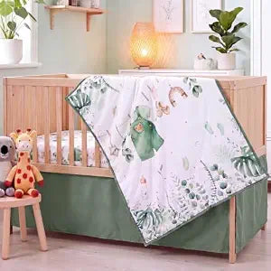 Tiamon 3 Piece Eucalyptus Crib Bedding Set with Quilt, Sheet and Skirt