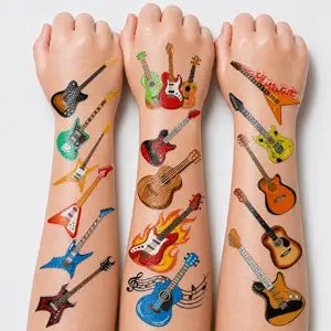 96 Pcs Guitar Temporary Tattoos for Kids - Pre-Cut Rock Music Theme