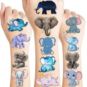 96 PCS Cute Elephant Pre-Cut Temporary Tattoos Baby Pink Blue
