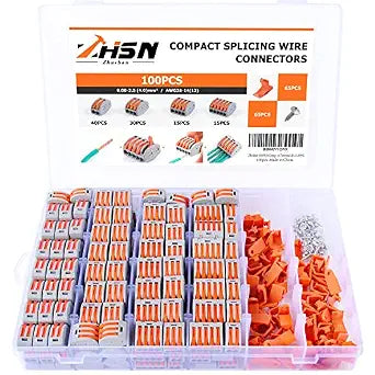 Zhushan 230 PCS Lever Wire Connectors Nuts Kit - Electrical Connectors 28-12 AWG, 2/3/4/5 Conductor Combination - Compact Splicing, Quick Disconnect Wire Splice - Bases & Screws Included