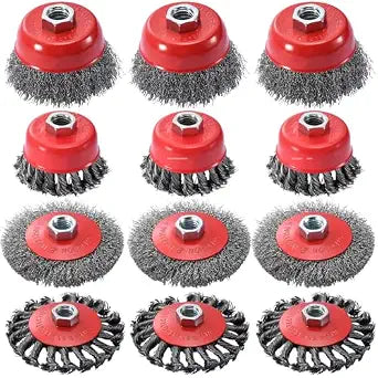 12 Pack Wire Wheel for Angle Grinder, 4-1/2" Heavy Duty Carbon Steel Knotted Wire Brush, 5/8"-11 Arbor, Rapid Rust Removal & Polishing, Angle Grinder Wheel Brush Combo Set