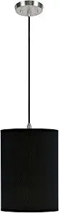 Aspen Creative 71010 1-Light Hanging Pendant Ceiling Light with Transitional Hardback Fabric Lamp Shade, Black, 8" Width