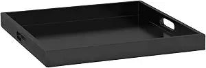Convenience Concepts Palm Beach Serving Tray 16.75" - Kitchen & Living Room Square Wood Decorative Tray with Handles, Ottoman Accent Tray, Coffee Table Tray, Counter Organization & Storage, Black