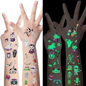 LOMIMOS 320PCS Glow in The Dark Halloween Temporary Tattoos, Waterproof Scary Removable Face & Body Stickers for Treat or Trick Bag Stuffers Party Favors Carnival Prizes Bulk (18 Sheets)