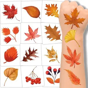 winthrop 96 Pcs Fall Leaf Temporary Tattoos for Kids, Maple Leaves