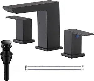 VCCUCINE Black Waterfall Bathroom Faucet 8 Inch Widespread Bathroom Sink Faucet 3 Hole,Modern Matte Black Vanity Bathroom Faucets for Sink with Pop Up Drain and Supply Lines