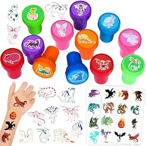 36PCS Dragon Party Favors for Kids, Dragon Stamps and Temporary Tattoos