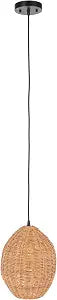 SAFAVIEH Lighting Collection Valter Natural Rattan Adjustable Pendant Hanging Light Fixture, Ideal for Dining Room, Kitchen Island, Entryway (LED Bulb Included)