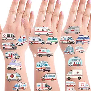 296 Pcs Ambulance Car Temporary Tattoos for Kids - Emergency Vehicle Medical Hospital Doctor Nurse Themed Party Supplies Goodie Bag Stuffers Favors Prize Stickers(24 Sheets)