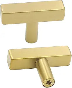 Goldenwarm 10 Pack Gold Cabinet Knobs Brushed Brass Kitchen Pulls