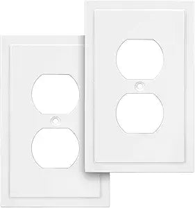 Henne Bery Modern Edge Decorative Wall Plate Switch Plate Outlet Cover, Durable Solid Zinc Alloy (Single Duplex 2PK, Pure White)