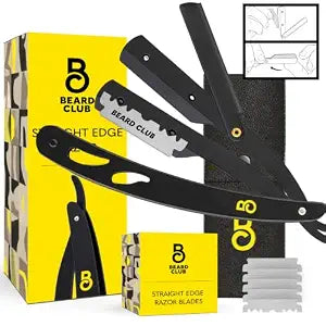 The Beard Club Straight Razor for Men - Navajas Para Barbero - Barber Straight Edge Razor Kit - Premium Single Derby Blade Cutthroat With 5 Replaceable Stainless Steel Blades & Leather Case