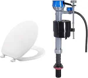 BEMIS 70 000 Toilet Seat, ROUND, Plastic, White & Fluidmaster 400H-002 Performax Universal Toilet Fill Valve High Performance Tank and Bowl Water Control, 1-Pack, Multicolor