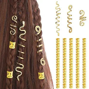 53 Pcs Gold Hair dreadlock hair beads hair jewelry for braids accessories for Women Men Hair Accessories Styling Tools US189