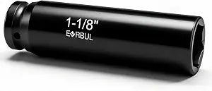 EVRBUL 1/2" Drive 1-1/8" Extra Deep Impact Socket Heavy Duty 6 Point Design Heat-Treated for Automotive Truck and Heavy Equipment Repair