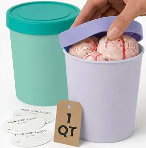 StarPack Freeze The Day Homemade Ice Cream Containers (2-Pack, 1 Quart) - Airtight Silicone Lids, BPA-Free Reusable Polypropylene Freezer Containers with Dry Erase Pen and Labels, Lavender & Mint