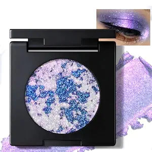 Noerrors Marble Holographic Glitter Eyeshadow Palette, Purple Blue Half Magic Multichrome Sparkly Metallic Cream Eye Shadow, Pigmented Sombras Para Ojos Smooth Long Wear Iridescent Shimmer Eye Makeup