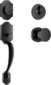 Front Door Lock Set, Front Door Handle and Deadbolt Set, Exterior Door Handles, Entry Door Lock Set, Front Door Lock with Adjustable Handle and Interior Knob, Oil Rubbed Bronze