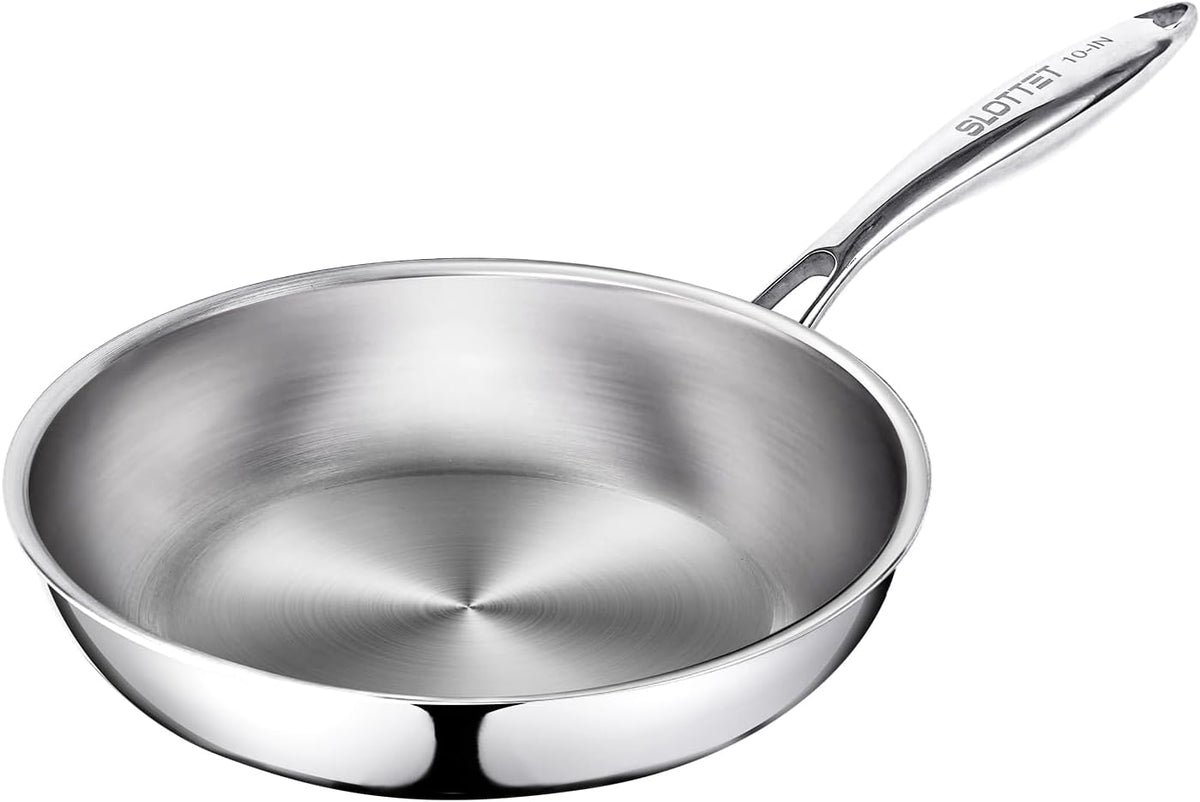 SLOTTET 11.5 Inch Tri-Ply Stainless Steel Frying Pan,Whole-Clad No Coatings Skillet with Stay-cool Handle for Cooking,Dishwasher and Oven Safe,Induction Pans