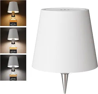 Metal Wireless Bottle Lamp, Wireless Bottle Lamp Shade with 3 Color Temperature, Rechargeable Stepless Dimming LED Wine Bottle Lights for Any Bottle, Desk Lamp for Bedroom Restaurant Bar - White