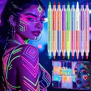 9PC 18 Colors Glow in the Dark Face & Body Paint, UV Neon
