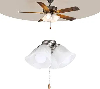 VEVOR Ceiling Fan Light Kit, Four-Light 3000K 750lm Fan Light Kit with Pull Chain, Replacement Light Fixture for Living Room, Bedroom, Home Decor, Cloud White Glass Shade Brushed Nickel, Floral Shape