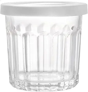 Glass Cups with Lids, 13.5oz Drinking Glasses, Food Storage Jars (white 1)