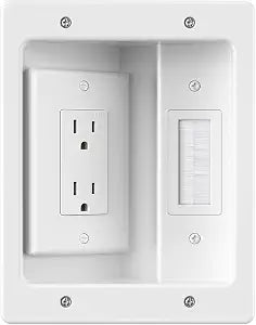 Recessed TV Outlet for 2 AC Receptacles,in Wall Management Kit - TV Wall Kit Hider Box for Orderly Management of Cables in the Living Room Office and Conference Room