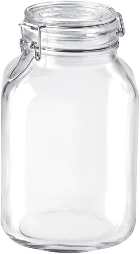 Bormioli Rocco Fido Canning Jar with Airtight Rubber Gasket, 101.5 oz - Glass Storage Jar for Fermentation, Dry Food, Sauces, Pickling - Italian-Made Kitchen Canister with Lid Options
