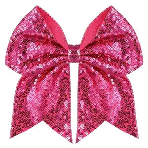 Large Big 7 Inch Glitter Bow Clip Sequin Bling Party Hair Accessories for Women Teens Girls Kids 1 Pcs (Hot Pink)