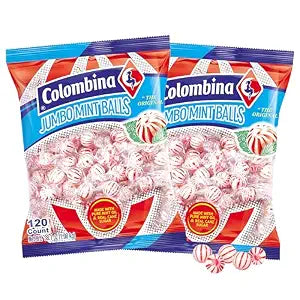 Colombina Jumbo Peppermint Balls, Individually Wrapped Red & White Hard Candy Delights, 2 Pack (240 Count)