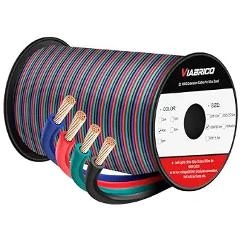 VIABRICO 100ft 22AWG 4pin RGB Wire Extension Cable, led Wire 22AWG Copper Clad Aluminum Copper Wire 12V/24V DC Cable, for RGB 3528 5050 Led Strip