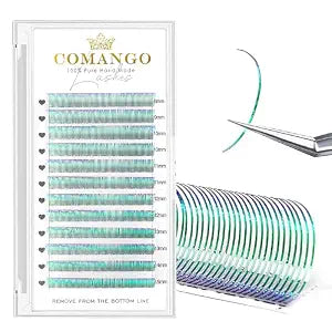 CoMango Tinsel Lash Extensions Green Color Lashes Extensions C/D Curl Tinsel Lashes Sparkle Individual Lash Professional Supplies DIY Wispy Spikes Eyelash Extension for Salon Use(Green-C-8-15MM)