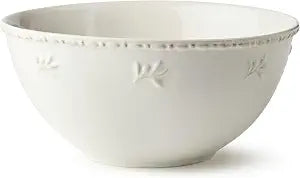 Heritage Large Mixing Bowl 10.75"  Classic Ivory Stoneware Bowl with Embossed Leaf Motif & Beaded Rim  Durable Farmhouse Kitchen Bowl for Baking, Serving & Entertaining