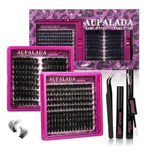 Fluffy Lash Clusters Kit Two Styles Mixed D Curl Lash Clusters Extension 100D Wispy Individual Thick Volume Dramatic Lashes DIY Lash Extension at Home with Bond&Seal,Tweezers and Remover