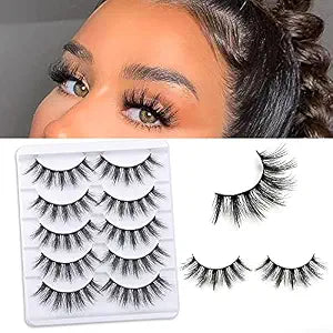 18mm 5 Pairs 3D False Eyelashes Pack Fluffy Thick Curled Faux Mink Lashes Strip Lash Natural Look Makeup Tools(3DX05)