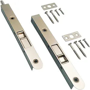 QCAA Flush Bolt, 7", Solid Brass Face Plate, Brushed Satin Nickel, 2 Pack, Made in Taiwan