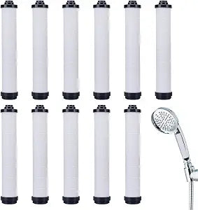 AHANDMAKER 12 Pack Shower Filter for Handheld Shower Head 22.5mm OD White Plastic Columnar Shower Head Filters Replacement Cartridges for Mini Slim Shower Filter Head Hard Water Home Bathroom