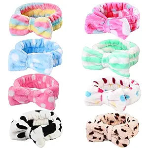 Hishexin 8 Pack Spa Headbands for Women, Soft Bow Skincare Headband for Washing Face, Skincare, Salon & Makeup, Bulk Spa Party Favors, Ideal Christmas Gifts or Stocking Stuffers for Teen Girls