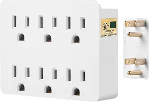 6 Outlet Wall Adapter, FiiMan UL Listed 3-Prong Grounded Outlet to The Side, Wall Plug Side Access Adapter, 6 Way Outlet Extender Tap, White (1 Pack)